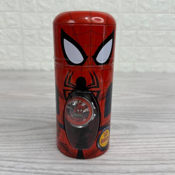 Marvel Spiderman Kid Boys Casual Quartz Led Watch Red SPMKD740CT w/ Cylinder Tin - Picture 1 of 9
